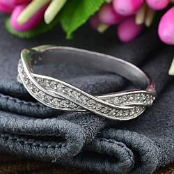 Срібна Каблучка Мережка вставка білі фіаніти розмір 15