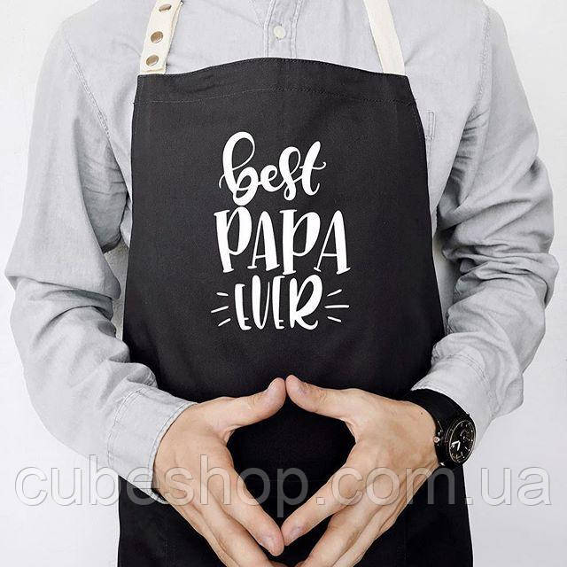 Чоловічий фартух для кухні з прикольною написом Best Papa ever (чорний), фото 1