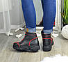 Черевики жіночі в спортивному стилі, натуральна шкіра флотар чорного кольору, фото 3