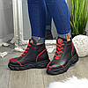Черевики жіночі в спортивному стилі, натуральна шкіра флотар чорного кольору, фото 8