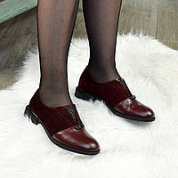 Туфли бордовые женские на маленьком каблуке, натуральная кожа и замша