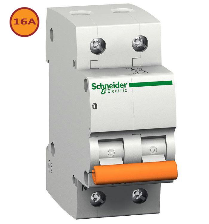 Автомат Schneider Домовий ВА63 16А (автоматичний вимикач) 2-полюсний + нейтраль 11213