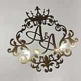 Весільна монограма з короною та ініціалами з дзеркального пластику полістиролу Manific Decor, фото 2