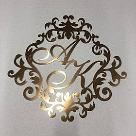 Весільний герб з ініціалами з дзеркального пластику на весілля (золотий, срібний) Manific Decor