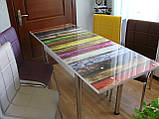 Розкладний стіл обідній кухонний комплект стіл і стільці 3D малюнок 3д "Різнокольорові дошки" ДСП скло 60*90 Лотос-М, фото 2