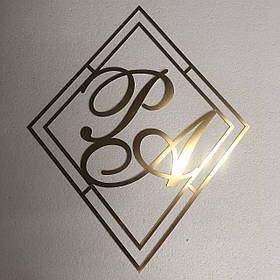 Весільна монограма ромб з ініціалами з дзеркального пластику полістиролу