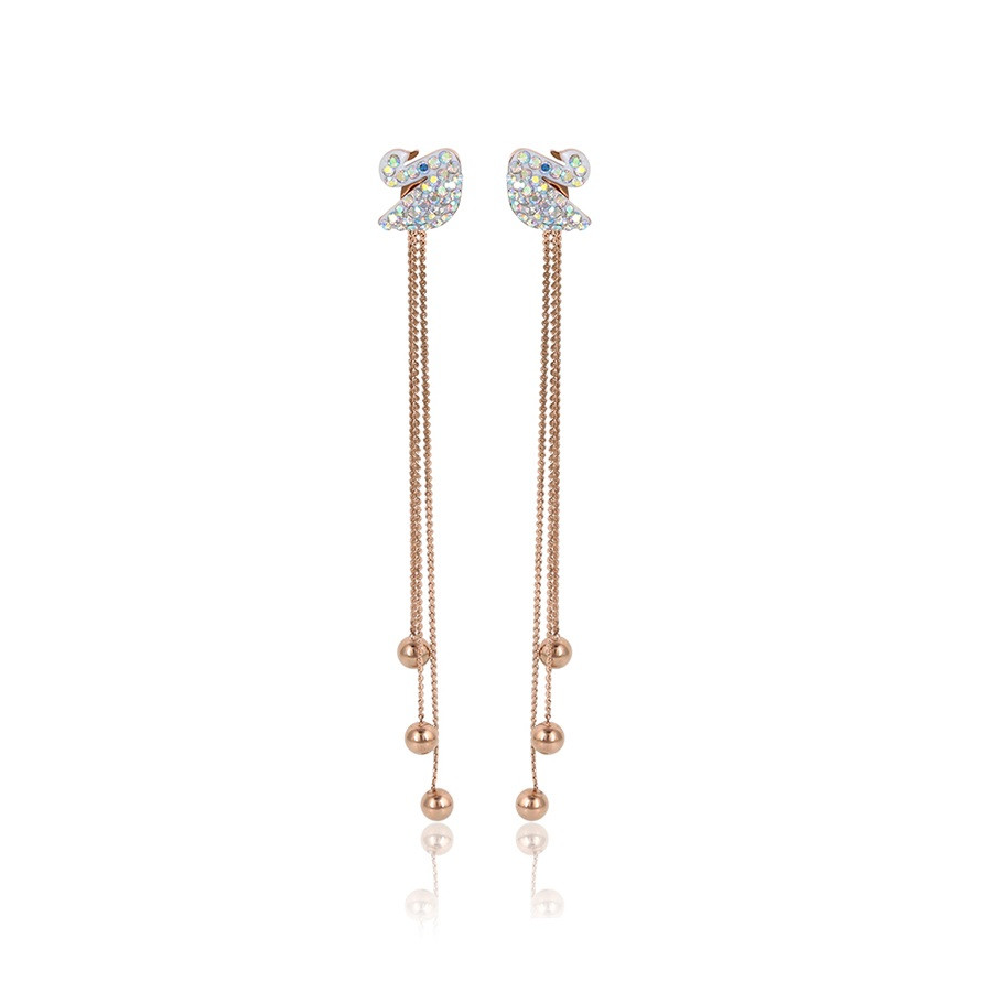 Сережки-лебеді віскі. ХР Gold filled 18k. Розмір 82 х 10 х 11 мм. Вага 3,8 г. Рожеве золото.
