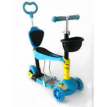 Самокат-біговел 5 в 1 QD ScooTer PH5 з ручкою тримачем і кошиком різні кольори, фото 3
