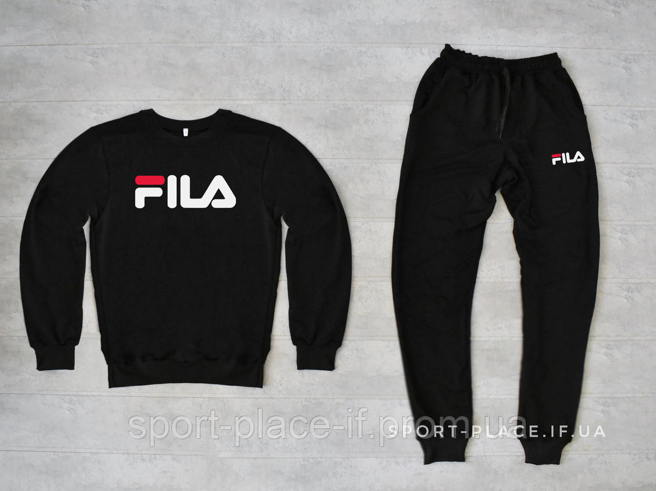 Чоловічий спортивний костюм Fila (Філа) чорний , світшот штани (толстовка худі лонгслив)