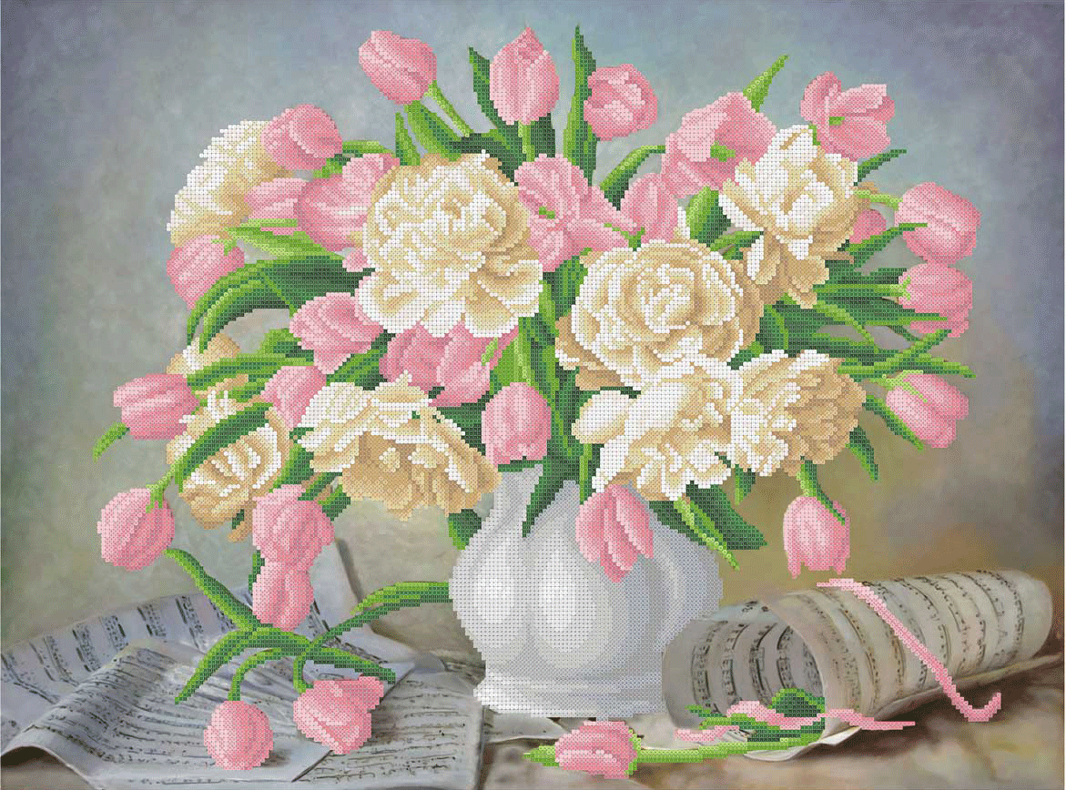 Схема Вышивки Бисером Симфония Пионов и Тюльпанов — Купить Недорого на ...