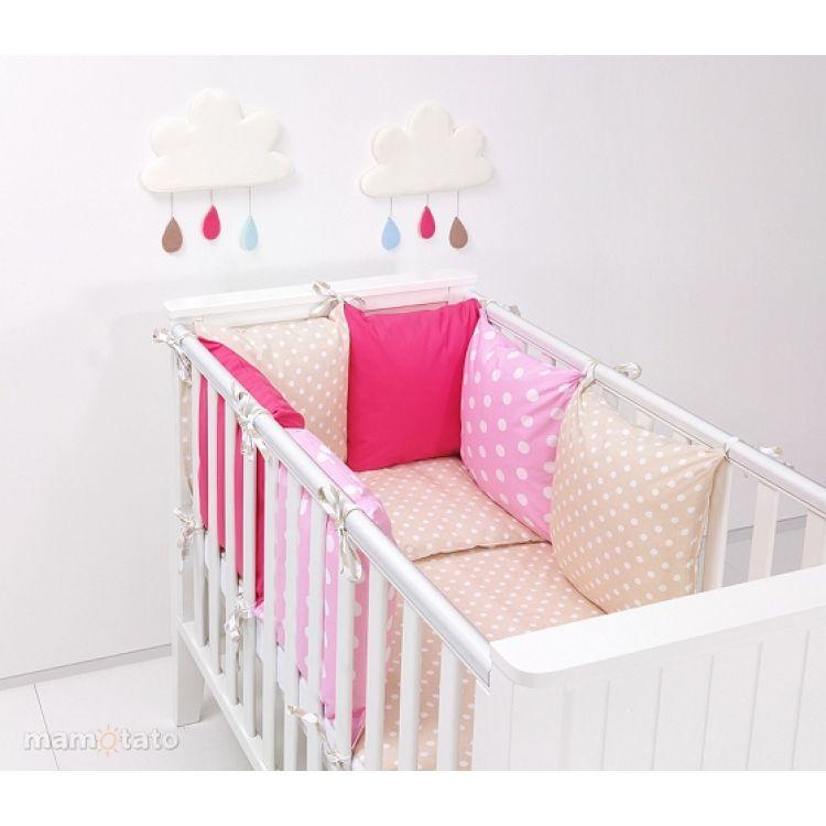 Комплект у дитяче ліжечко Хатка для дівчинки бежевий з рожевим