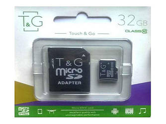 Карта пам'яті micro SDHC, 32Gb, Class 10, T&G, SD адаптер (TG-32GBSDCL10-01)