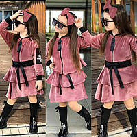 Велюровый костюм девочке в розовом цвете 110-116