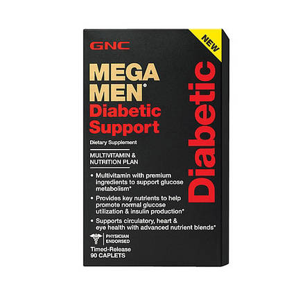 Вітаміни для чоловіків GNC Mega Men Diabetic Support 90 капс, фото 1