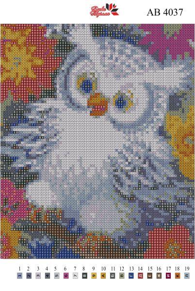 Алмазна вишивка АВ 4037 Сова (повна зашивання)