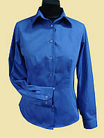 Женская блузка на длинный рукав синего цвета