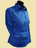 Жіноча блузка на довгий рукав синього кольору, фото 3