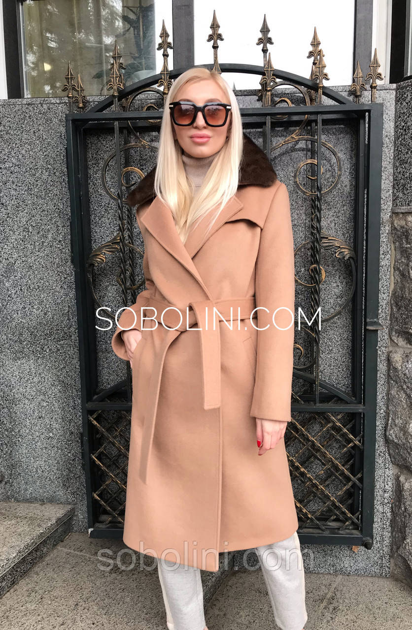 Пальто з кашеміру Max Mara, по коміру норка