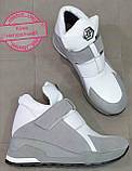 Philipp Plein демісезонні жіночі білі снікерси черевики Філіп плейн на танкетці з липучками, фото 2