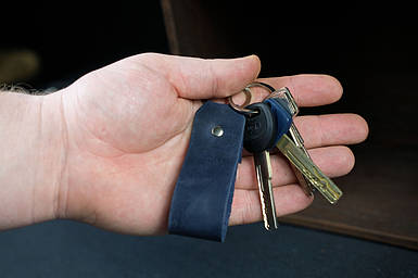 Брелок №2 "Петелька" з натуральної шкіри колір Синій