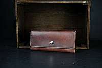 Кожаный кошелек на 12 карт, натуральная кожа итальянский Краст, цвет коричневий, оттенок Вишня
