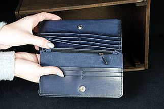 Шкіряний гаманець на 12 карт, натуральна шкіра італійський Краст, колір Синій, фото 2