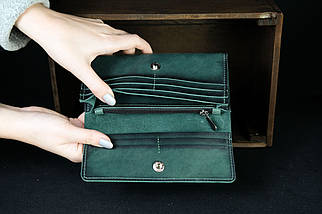 Шкіряний гаманець на 12 карт, натуральна шкіра італійський Краст, колір Зелений, фото 2