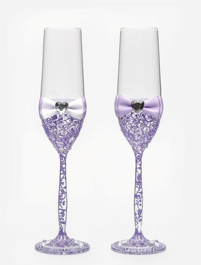 Весільні келихи, ручна робота, фіолетовий колір, 2 шт (арт. SA-02115)