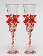 Свадебные бокалы "Винтажный шик", ручная работа, красный цвет, 2 шт (арт. SA-234)