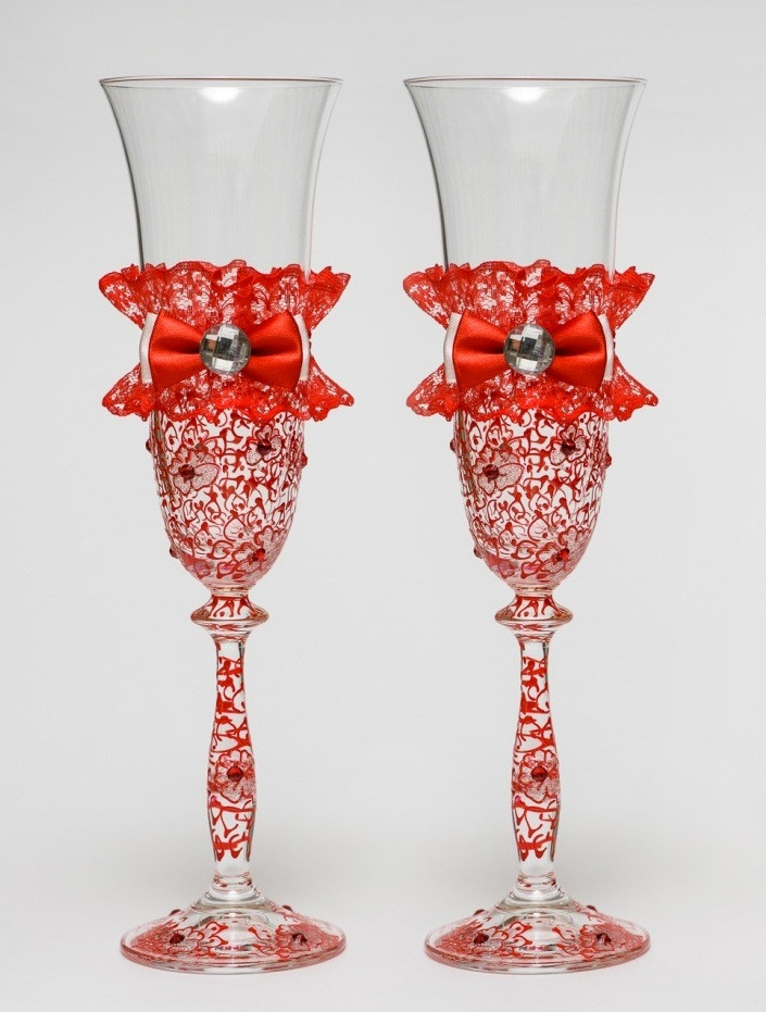 Весільні келихи "Вінтажний шик", ручна робота, червоний колір, 2 шт (арт. SA-234)