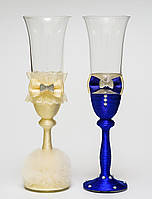Свадебные бокалы "Клеопатра", ручная работа, айвори и синий цвет, 2 шт (арт. SA-36)