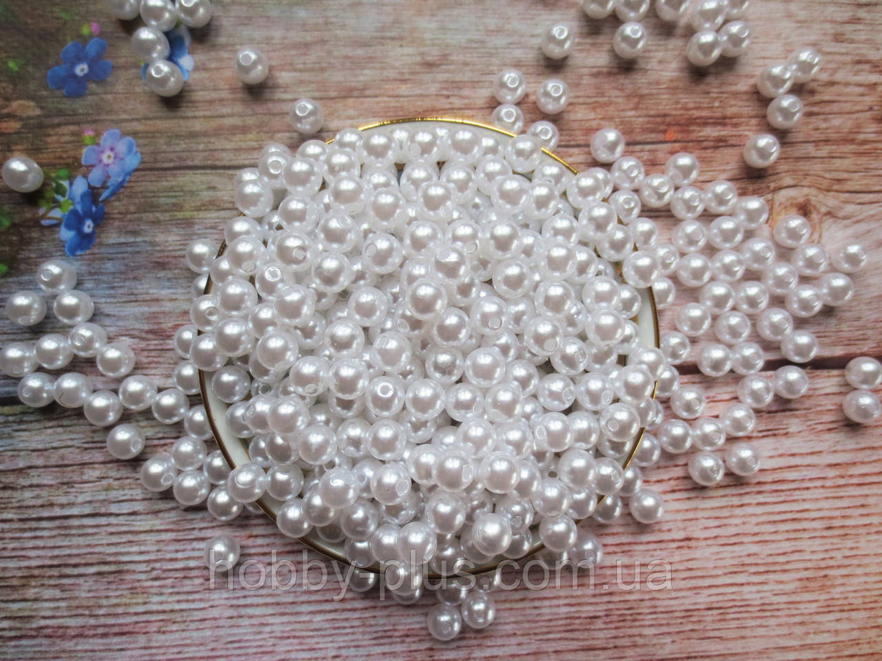 Намистини, штучні перли, 8 мм, колір БІЛИЙ, 10 грамів, (~40 шт.).