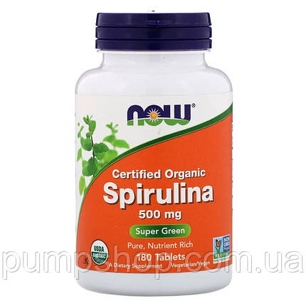 Спіруліна органічна Now Foods Certified Organic Spirulina 500 мг 180 таб., фото 2