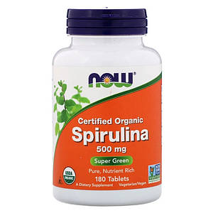 Спіруліна органічна Now Foods Certified Organic Spirulina 500 мг 180 таб.