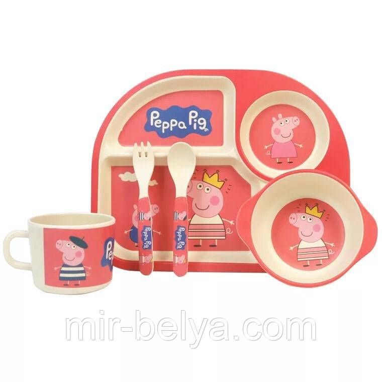 Набір дитячої бамбуковій посуду 5 предметів, фото 1