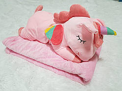 Іграшка подушка плед 3 в 1 Єдиноріг рожевий