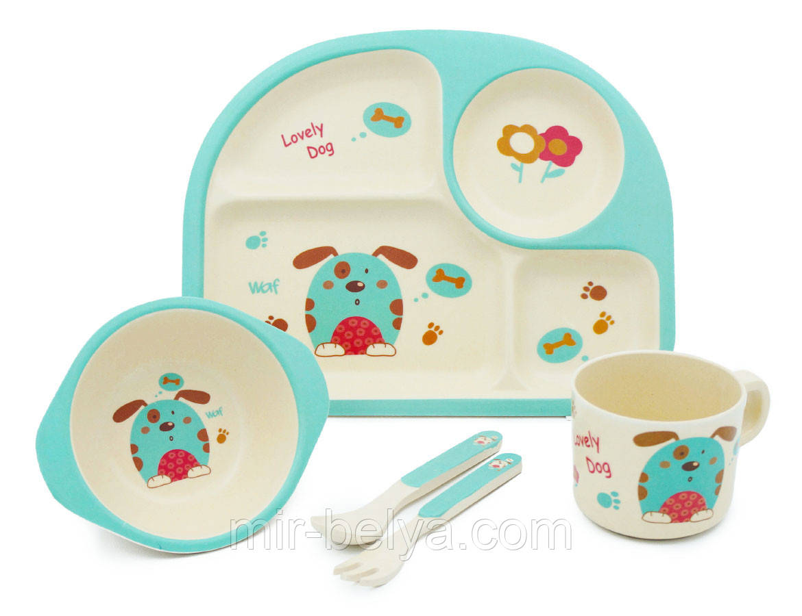 Набір дитячої бамбуковій посуду 5 предметів, фото 1