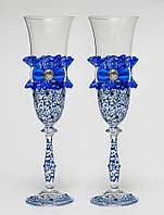 Свадебные бокалы "Винтажный шик", ручная работа, синий цвет, 2 шт (арт. SA-233)