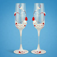 Свадебные бокалы, ручная работа, белый и красный цвет, 2 шт (арт. TL-1401)