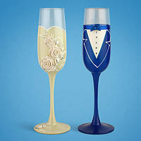 Свадебные бокалы, ручная работа, айвори и синий цвет, 2 шт (арт. TL-1406)
