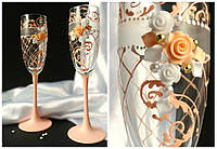 Весільні келихи, ручна робота, персиковий колір, 2 шт (арт. TL-1567)