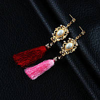 Жіночі сережки-пензлі рожеві та бордо