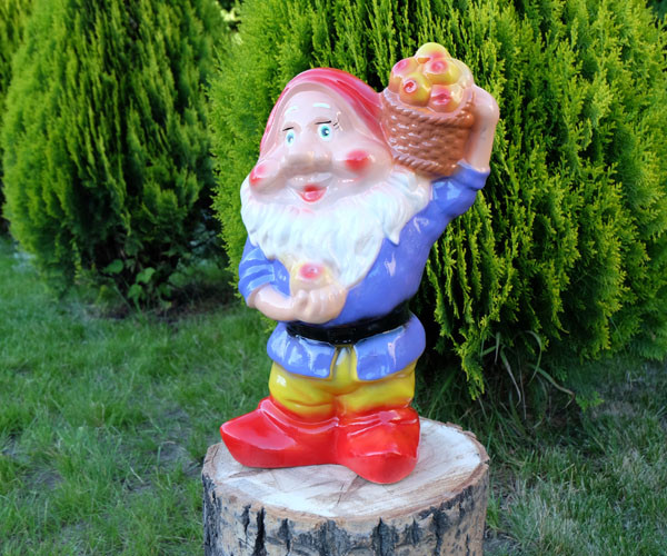Садовий гном з кошиком яблук 40 см кераміка, фото 1