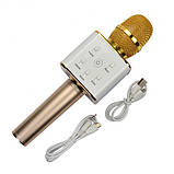 Беспроводной караоке микрофон с динамиками с чехлом Bluetooth USB Q7 Gold (iTMQ7G), фото 4