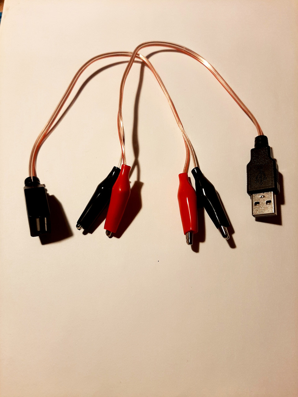 Перехідник USB тато+мама з затискачами крокодила для тестування АКБ 24 В