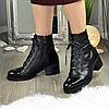 Черевики жіночі шкіряні на невисокому стійкому каблуці, декоровані лаковими вставками, фото 3