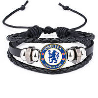 Кожаный плетенный браслет с клубной футбольной символикой "Chelsea"