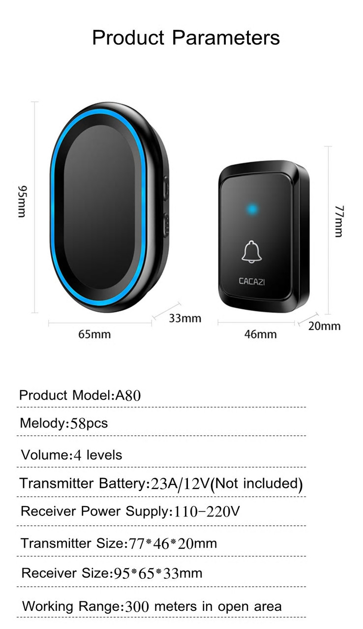 Бездротовий дзвінок 1 + 1 CACAZI No1039, фото 1