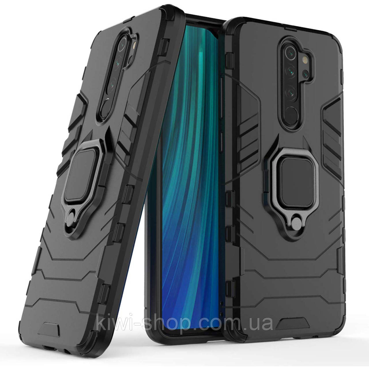 Ударостійкий чохол Transformer Ring під маг. держ. для Xiaomi Redmi Note 8 Pro — чорний