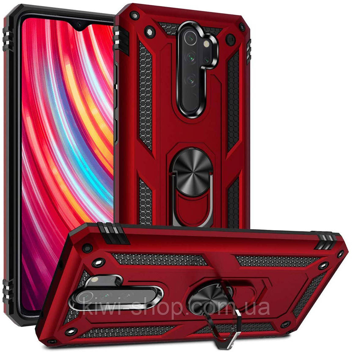 Ударостійкий чохол Serge Ring під маг. держ. для Xiaomi Redmi Note 8 Pro — червоний